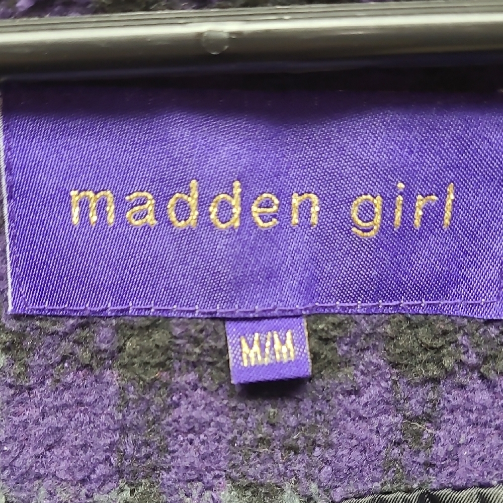 Madden Girl Purple and Gray Plaid Pea Coat With Hood. Features Slant Zipper M - Picture 2 of 10